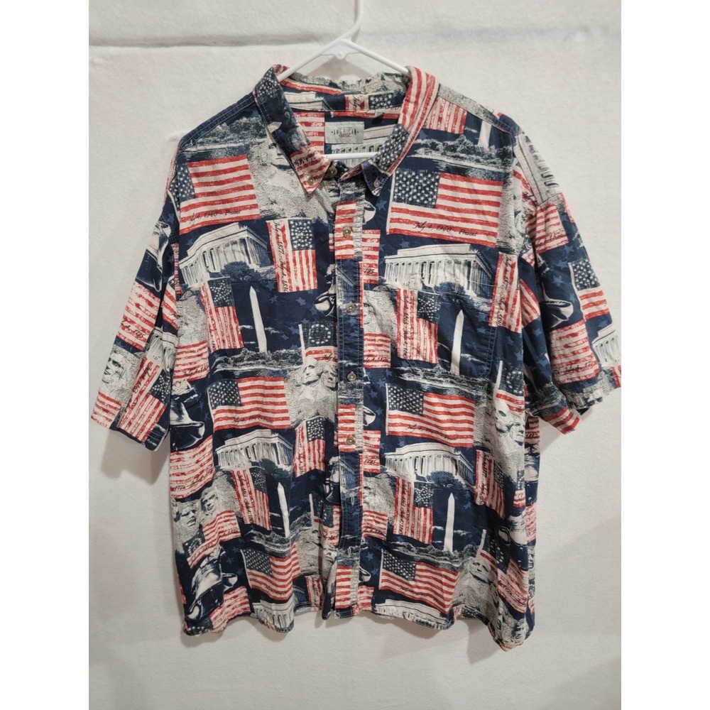 American Legacy Shirt Mens 3XL Blue Patriotic American‎ Flag Travel Button Down